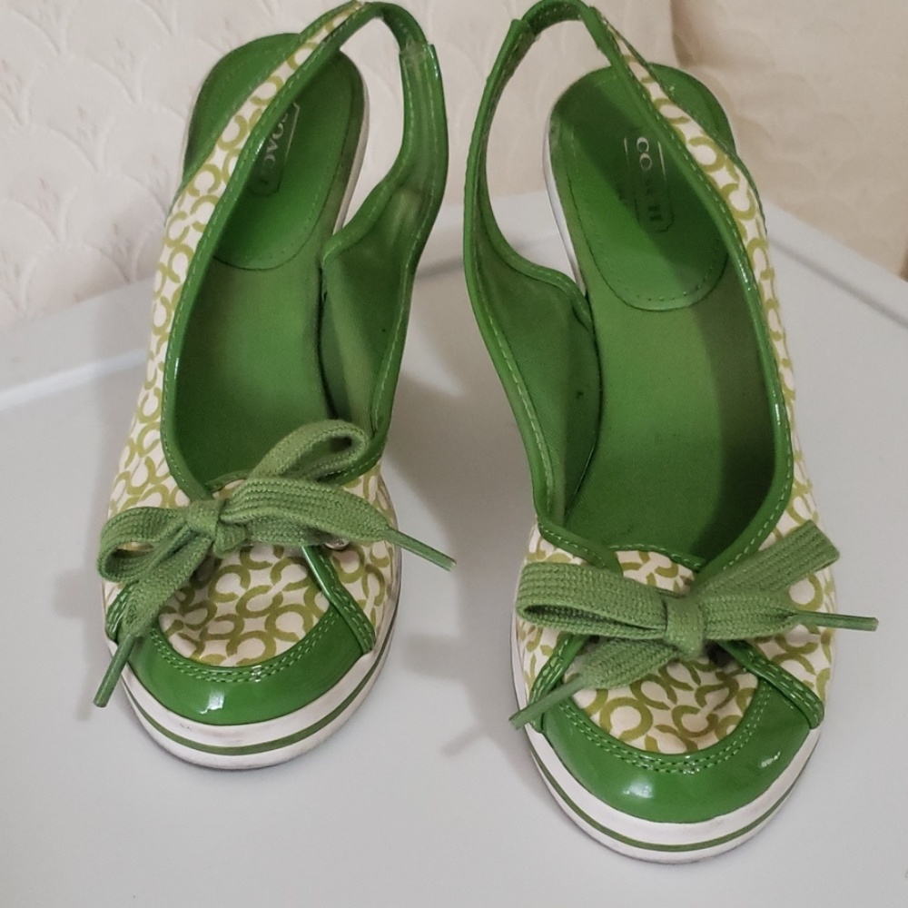 Coach Canvas Logo Wedge Slingback - Green - 8.5